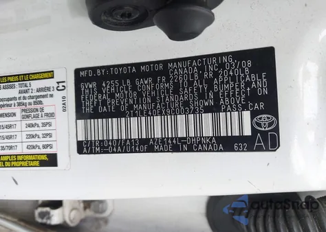 2009 Toyota Matrix S из США, поврежденный, VIN 2T1LE40EX9C003735